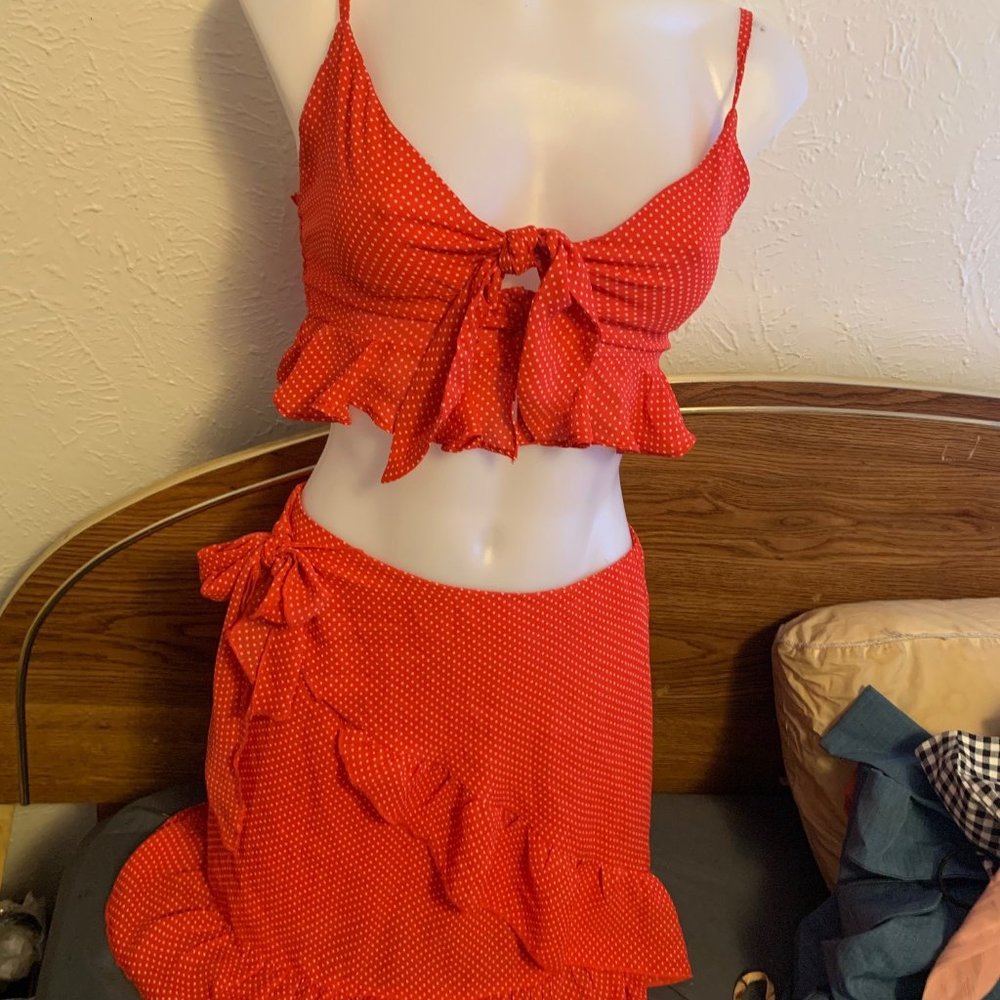Red and White Polka Dot Two Piece Skirt set